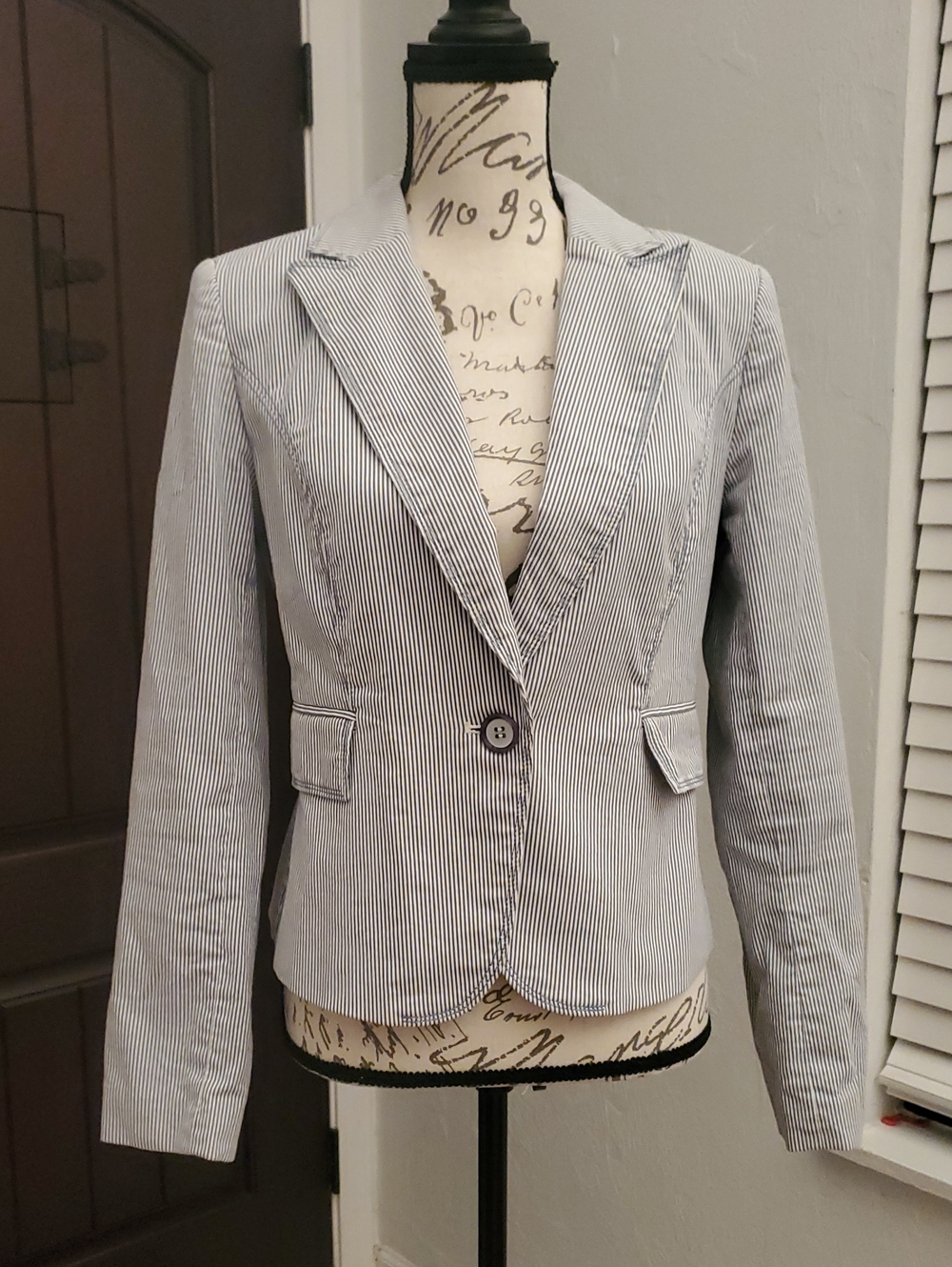 Grace Elements Stripe Cotton Blazer Jacket - Gray & White